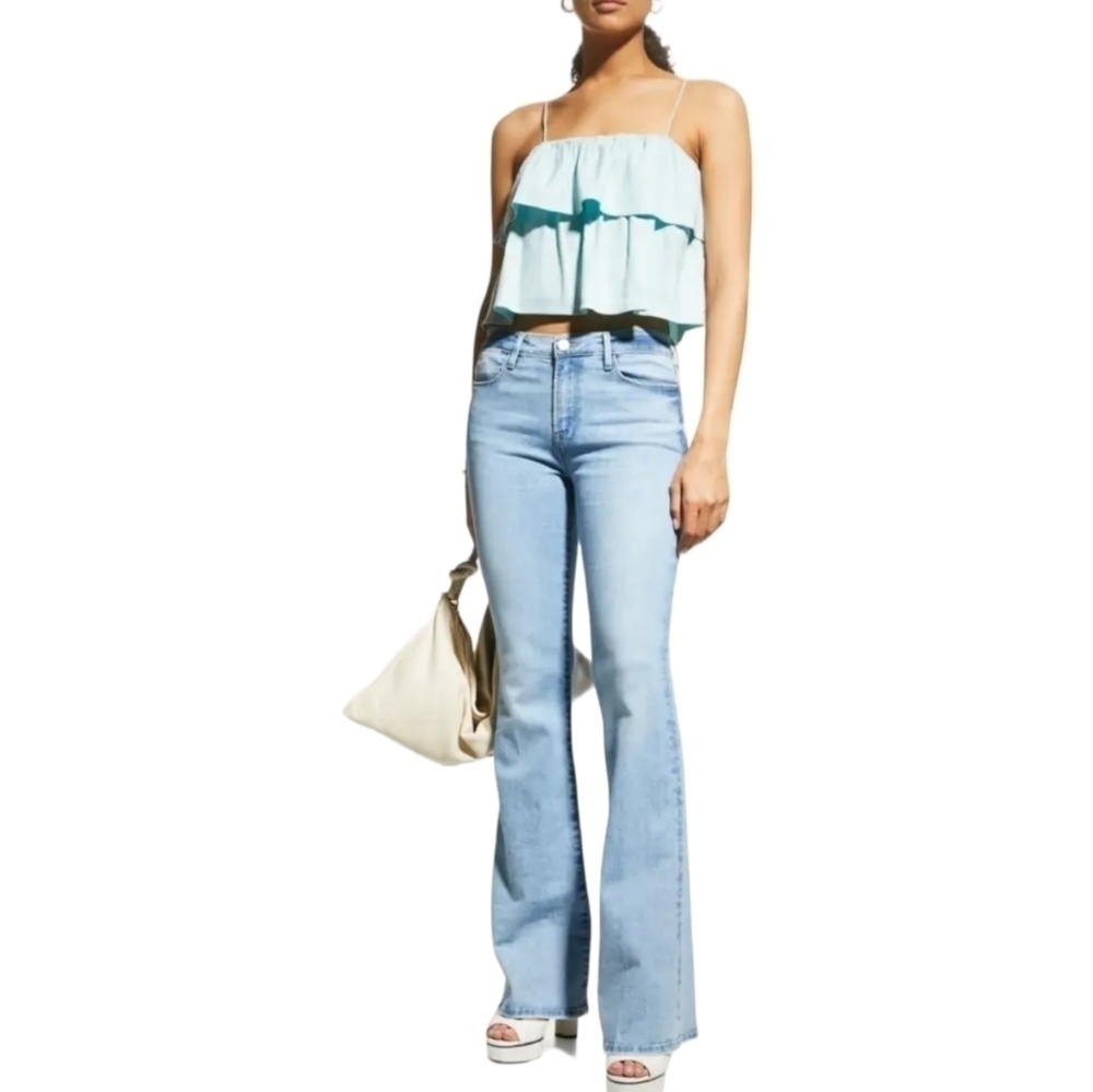 alice + olivia Cropped Tiered Linen-blend Top, Size 8, Blue, NWT